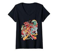 Women's My Bracket is Busted Kaiju Basketball Ukiyo-e Art V-Neck T-Shirt