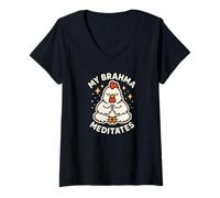Women's My Brahma Chicken Meditates Cute Funny V-Neck T-Shirt