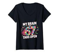 Womens My Brain Has 67 Tabs Open Six Seven Gen Alpha Overthinking V-Neck T-Shirt