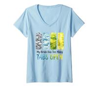 Women's My Brain Has Too Many Tabs Open Watercolor V-Neck T-Shirt