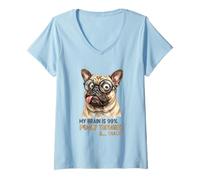 Women's My Brain is 99 Percent Pugly Thoughts and Snacks Funny Pug V-Neck T-Shirt