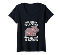 Women's My Brain is Lacking Funny Hippo V-Neck T-Shirt