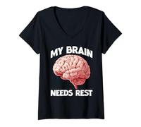 Womens My Brain Needs Rest Burnout Tired Mood Exhausted - V-Neck T-Shirt