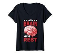 Womens My Brain Needs Rest Burnout Tired Mood Exhausted V-Neck T-Shirt