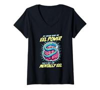 Womens My Brain Runs On EEL Power Thats Why Im Mentally EEL Funny V-Neck T-Shirt