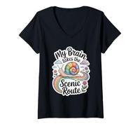 Womens My Brain Takes The Scenic Route Funny Neurodivergent V-Neck T-Shirt