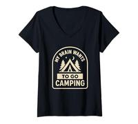 Womens My Brain Wants to Go Camping Nature Lover Retro Outdoors V-Neck T-Shirt