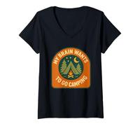 Womens My Brain Wants to Go Camping Retro Outdoors Nature Lover V-Neck T-Shirt