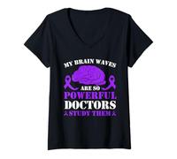 Womens My Brain Waves are So Powerful Doctors Study Them Epilepsy V-Neck T-Shirt