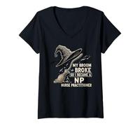 Womens My Broom Broke, So I Became a Nurse Funny Halloween V-Neck T-Shirt