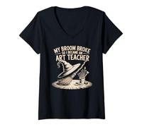 Womens My Broom Broke, So I Became an Art Teacher Funny V-Neck T-Shirt