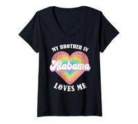Womens My Brother in Alabama Loves Me Heart USA US State V-Neck T-Shirt