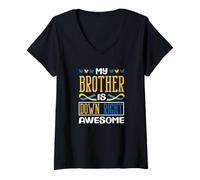Womens My Brother is Down Right Awesome Down Syndrome T21 V-Neck T-Shirt