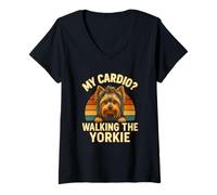 Womens My Cardio Walking The Yorkie Funny Yorkshire Terrier Owner V-Neck T-Shirt