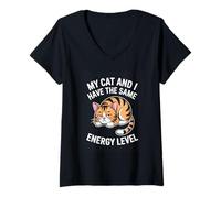 Women's My Cat and I Have The Same Energy Level Lazy Cat V-Neck T-Shirt