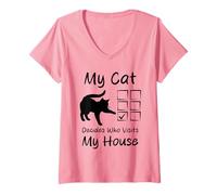 Womens My Cat Decides Who Visits My House Funny V-Neck T-Shirt