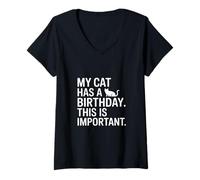 Women's My Cat Has A Birthday This is Important Funny V-Neck T-Shirt