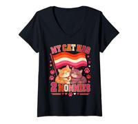 Women's My Cat Has Two Mommies Funny Lesbian V-Neck T-Shirt