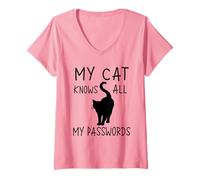 Womens My Cat Knows All My Passwords Funny Cats V-Neck T-Shirt