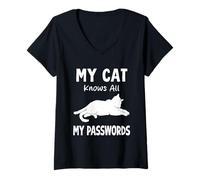 Womens My Cat Knows All My Passwords Humor Cats V-Neck T-Shirt