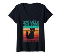 Womens My Cat’s The Boss, I Just Pay The Rent V-Neck T-Shirt