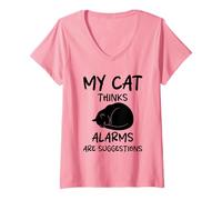 Womens My Cat Thinks Alarms are Suggestions Funny Cats V-Neck T-Shirt