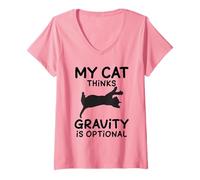 Womens My Cat Thinks Gravity is Optional Funny V-Neck T-Shirt