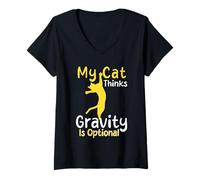 Womens My Cat Thinks Gravity is Optional Humor V-Neck T-Shirt