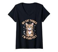Womens My Cat Thinks I'm Purrfect Cat Lover Feline Pet Meow Cats V-Neck T-Shirt