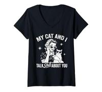 Women's My Cats and I Talk Funny Cat Mom Vintage V-Neck T-Shirt