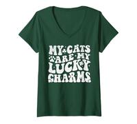 Women's My Cats are My Lucky Charms Saint Patrick's Day Irish Humor V-Neck T-Shirt