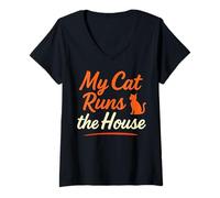 Womens My Cats Runs The House Funny Cat Lover V-Neck T-Shirt