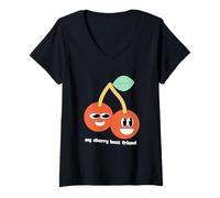 Women's My Cherry Best Friend Fruit Pun Kawaii Funny Graphic V-Neck T-Shirt