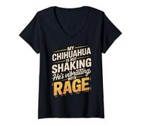 Women's My Chihuahua is Not Shaking Hes Vibrating with Rage V-Neck T-Shirt