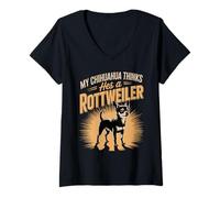 Women's My Chihuahua Thinks He's A Rottweiler V-Neck T-Shirt