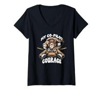 Womens My co-Pilot is Courage V-Neck T-Shirt