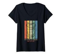 Women's My Coffee is Strong and So Am I Distressed Retro Coffee V-Neck T-Shirt