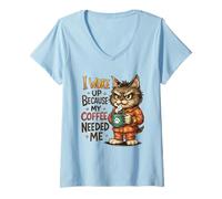 Women's My Coffee Needed Me Wake Up Cat V-Neck T-Shirt