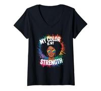 Womens My Color is My Strength Afro Art V-Neck T-Shirt