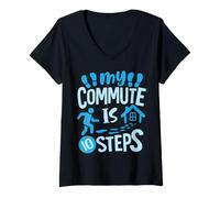 Womens My Commute is 10 Steps V-Neck T-Shirt