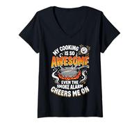 Women's My Cooking is So Awesome Even The Smoke Alarm Cheers Me On V-Neck T-Shirt