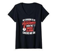 Women's My Cooking is So Awesome Even The Smoke Alarm Cheers Me On V-Neck T-Shirt