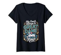 Women's My Couch Belongs to the Great Dane Now Giant Dog V-Neck T-Shirt
