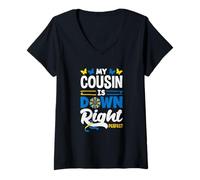 Women's My Cousin is Down Right Perfect Down Syndrome Awareness V-Neck T-Shirt