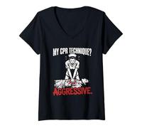 Women's My CPR Technique Agressive Funny Nurse Instructor EMT EMS V-Neck T-Shirt
