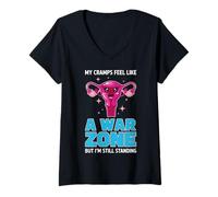 Womens My Cramps Feel Like A War Zone Feminist Offensive Humor V-Neck T-Shirt