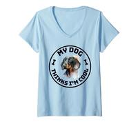 Womens My Dachshund Thinks I'm Cool Funny Dog Owner Design V-Neck T-Shirt
