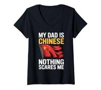 Women's My Dad is Chinese Nothing Scares Me V-Neck T-Shirt