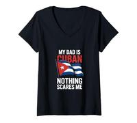 Womens My Dad is Cuban Nothing Scares Me Flag V-Neck T-Shirt