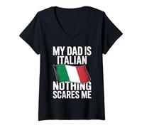 Womens My Dad is Italian Nothing Scares Me V-Neck T-Shirt